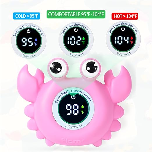 Baby Bath Thermometer Crab Toy - Digital Floating Water Thermometer with LED Display & Color Alerts for Infants, Cute Bath Tub Sensor & Safe Bath Time Essential Toy