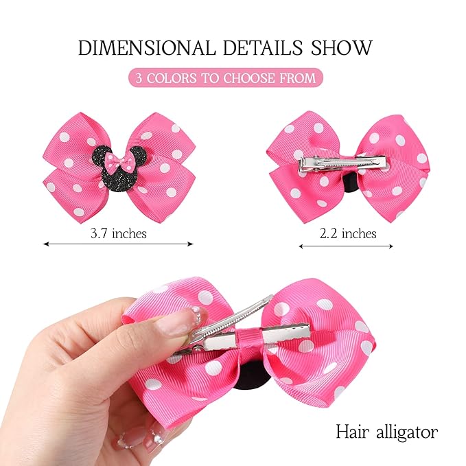 Baby Hair Accessory Set: 6 Piece Mouse Ear Bows and Clips for Girls, Women - Birthday, Party, or Everyday Wear