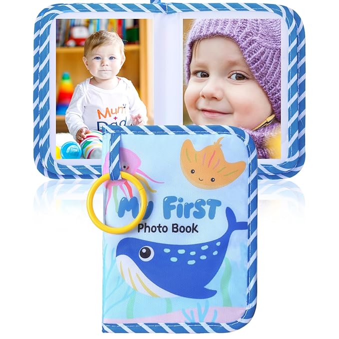 Sea Animal Baby Photo Album Holds 17 4x6 Pictures My First Soft Cloth Family Photo Book with Name Tag Stickers Fabric Kid Memory Keepsake Gift for Newborn Toddler Boy Girl Baby Shower