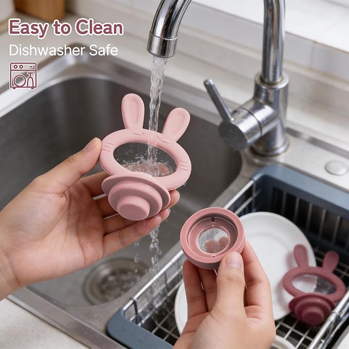 Baby Solids/Frozen Fruit Feeder Pacifier, Infant Teether Toy 4M+, BPA-Free Silicone Pouch & Nipple, Safely Introduce Solids, Teething Relief, 2-Pack (Rabbit - Pink Purple, S/M/L)