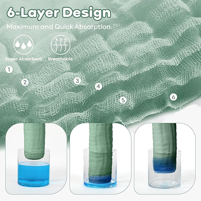 Yoofoss Muslin Baby Washcloths 100% Organic Cotton Face Towels 10 Pack Wash Cloths for Baby 12x12in Soft and Absorbent Baby Wipes (Dark Green)