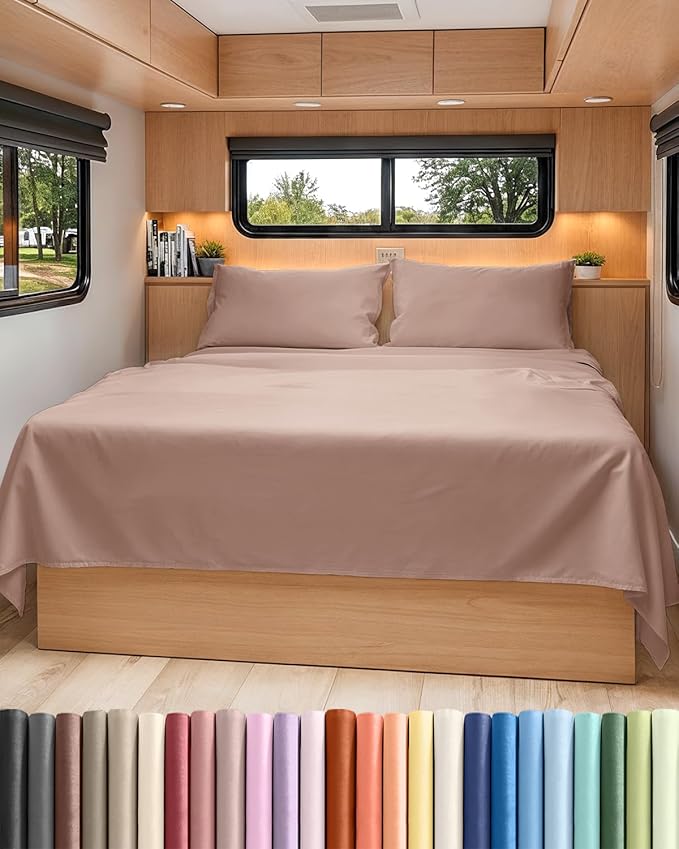 RV Short Queen Sheet Set 60 X 75 - 4 Piece RV Short Queen Bed Sheets - Soft, Breathable & Cooling - Designed for Bunks, Trailers and Campers - Fits 8” to 12" Mattress - Hotel Luxury Bedding - Mauve