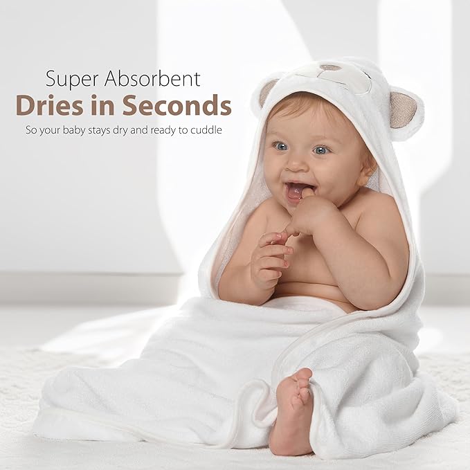 MINIBOO Hooded Baby Towels for Newborn - Super Soft Baby Bath Towels with Hood, Highly Absorbent Viscose Made from Bamboo Hooded Towel for Infant, Toddler and Kids, Baby Essentials