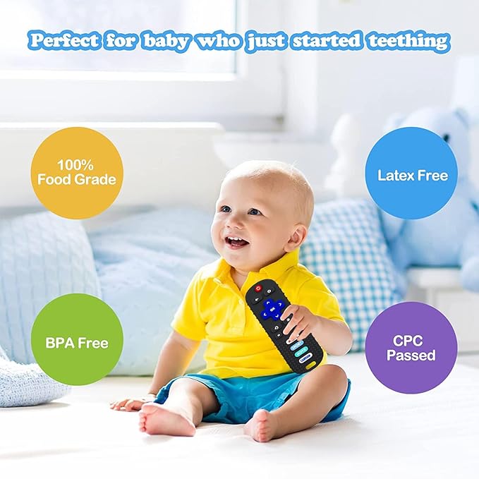 2-Pack Baby Teething Toys-TV Remote Control Shape Silicone Infants Teething Toys for Babies 0-18 Months,BPA-Free (Black+Blue)