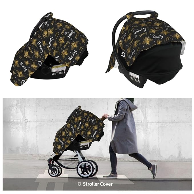 Honey Bees Baby Car Seat Canopy Nursing Cover for Newborn Car Seat Breastfeeding Covers Blanket Newborn Shower Gift