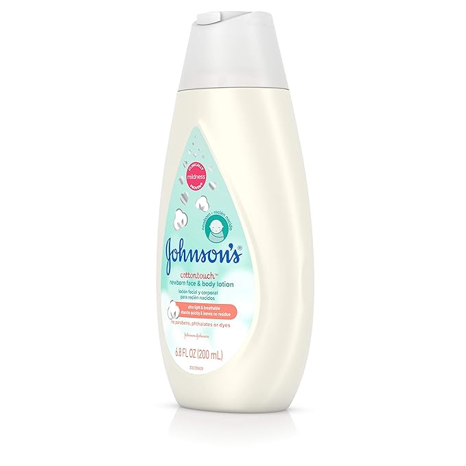 Johnson's Cotton Touch Newborn Baby Face and Body Lotion, Made with Real Cotton, 6.8 fl. oz