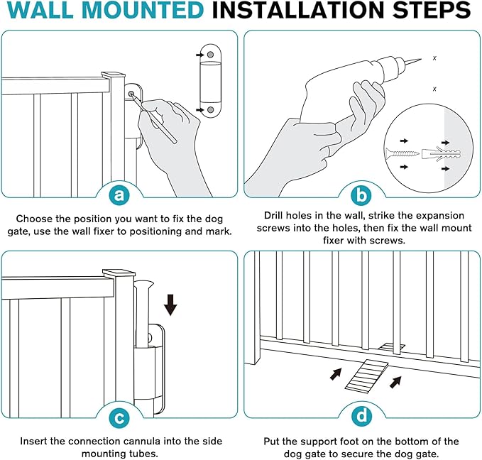 Snagle Paw Extra Wide Dog Gate,Free Standing Dog Fence with Door, Up to 156 Inch Wide Pet Gate with Support Feet for Stairs, Hallways, Doorways, Yard (White, 6 Panels)