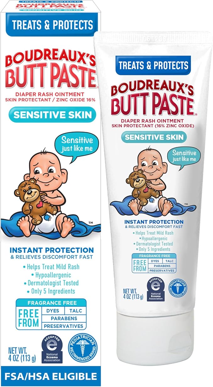 Boudreaux's Butt Paste for Sensitive Skin Diaper Rash Cream, Ointment for Baby, 4 oz Tube
