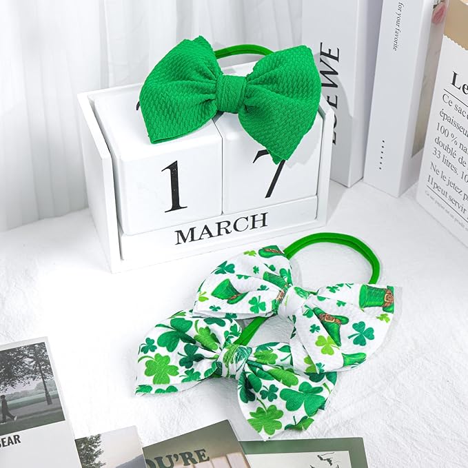 YanJie Baby Bows Headbands - Shamrock Headbands with Green Bows for Newborn Girls, Infants and Toddlers, St Patrick's Day Hair Accessories