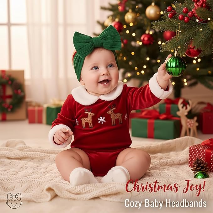 Christmas Baby Girl Bows Newborn Headband Stretchy Double Bows Soft Infant Toddlers (Red&Green&white)