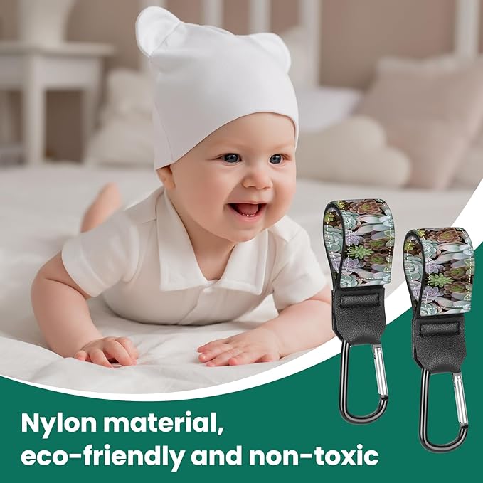 Stroller Straps, Mommy Hooks Diaper Bags, Universal Shopping cart, Wallet, Backpack - 2 Packs (Plant Succulents)