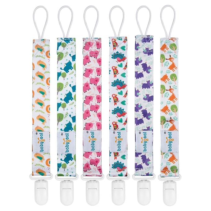 babygoal Animal Pacifier Clips, 6 Pack Binky Paci Holder Leashes Fits for Most Pacifiers and Binkies 6PB04