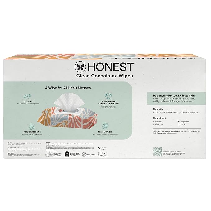 The Honest Company Hypoallergenic Multi-Use Baby Wipes for Sensitive Skin, Sunburst, 864 Count