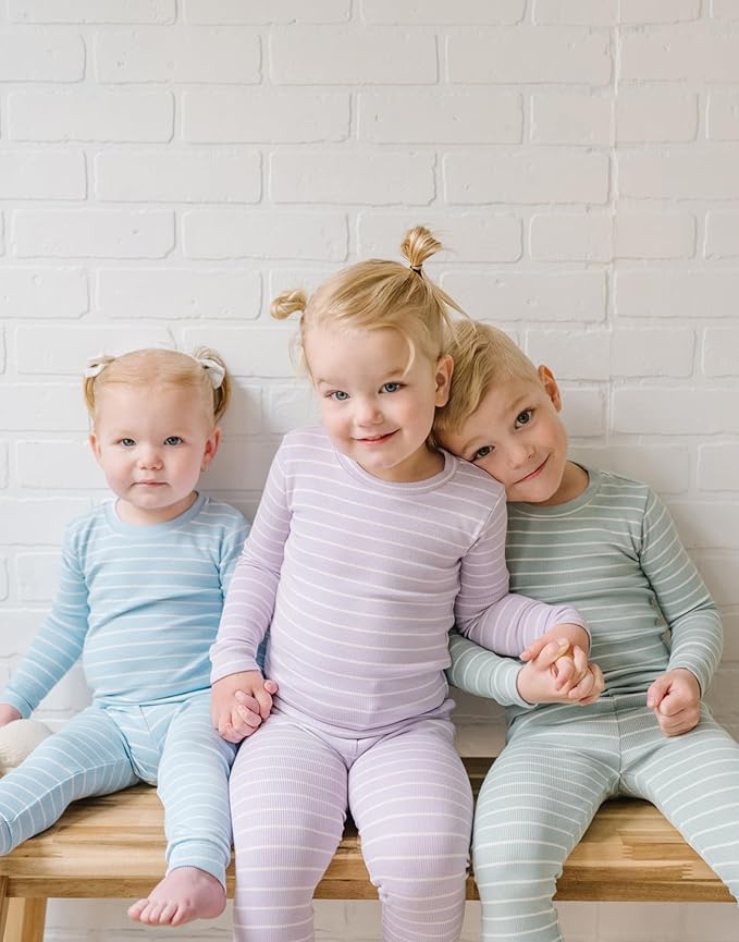 moimoln Stripe Pajamas Set 12M-8Y Ribbed Unisex Baby & Toddler, Soft Viscose, Snug-Fit, Everyday Sleepwear