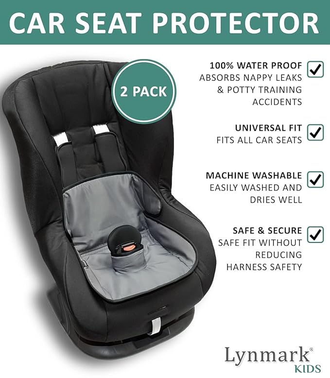 Lynmark® 2x Potty Training Car Seat Protector Cover - Waterproof Soft Piddle Pads for Toddlers and Baby Carseat - Travel-Friendly Universal Washable Liner Mat for Spills, Nappy Leaks, Accidents - Grey