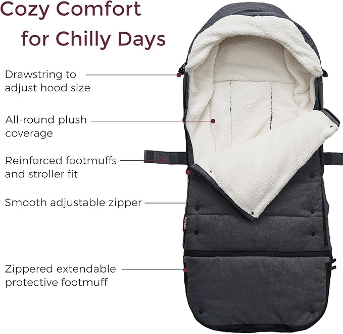 Momcozy Stroller Footmuff Universal | Easily Attaches to Most Strollers | Ultra-Plush,Weather-Proof Stroller Sleeping Bag | Deluxe Warm Stroller Bunting Bag | Extendable Cover Winter | Adjust-Buckle