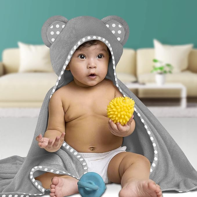 Set of 2 Hooded Baby Towels – Pink and Grey – Luxurious, Large and Super Absorbent – 30 x 30 Inch – Soft and Suitable for Infants, Toddlers and Kids – 400 GSM
