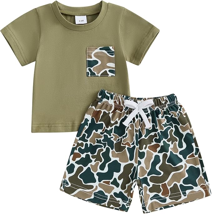 fhutpw Toddler Baby Boy Summer Clothes Tractor Letter Short Sleeve T-Shirt Tops Pockets Casual Shorts Set Infant Outfits