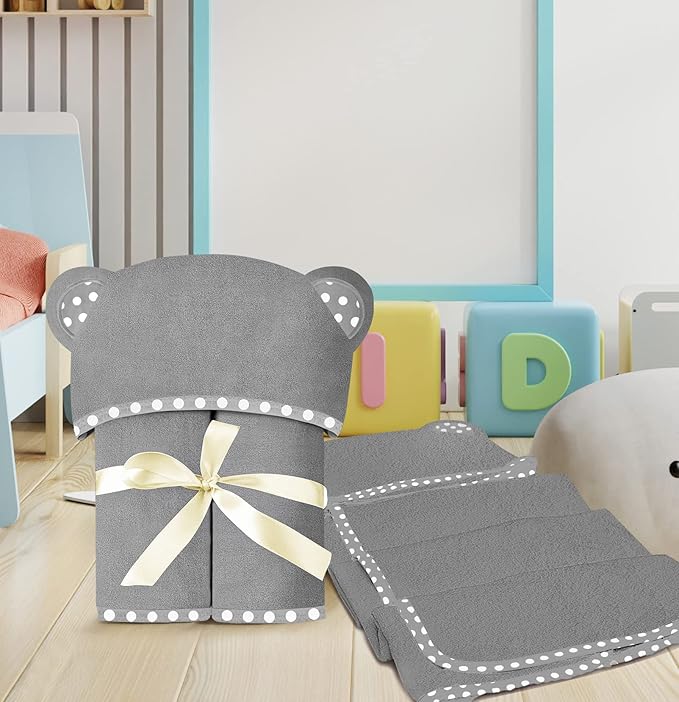 Set of 2 Hooded Baby Towels – Grey – Luxurious, Large and Super Absorbent – 30 x 30 Inch – Soft and Suitable for Infants, Toddlers and Kids – 400 GSM