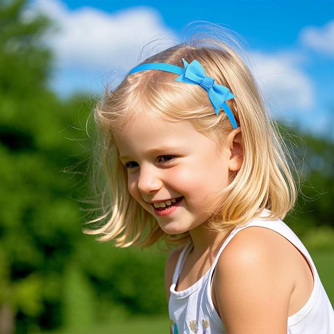 XIMA Mini Hair Bows Headbands for Girls,Cute Knoted Ribbon Bow with Head Band with Teeth for Kid Toddlers Children Teens Hair Accessories Pack of 15-A
