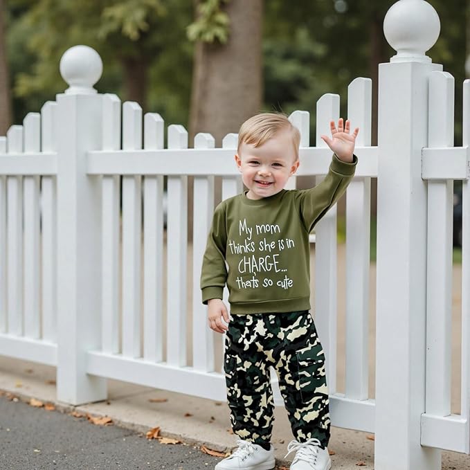 wdehow Toddler Kids Baby Boy Fall Outfits 1T 2T 3T 4T 5T Letter Print Long Sleeve Tops Camouflage Pants Winter Clothes Sets
