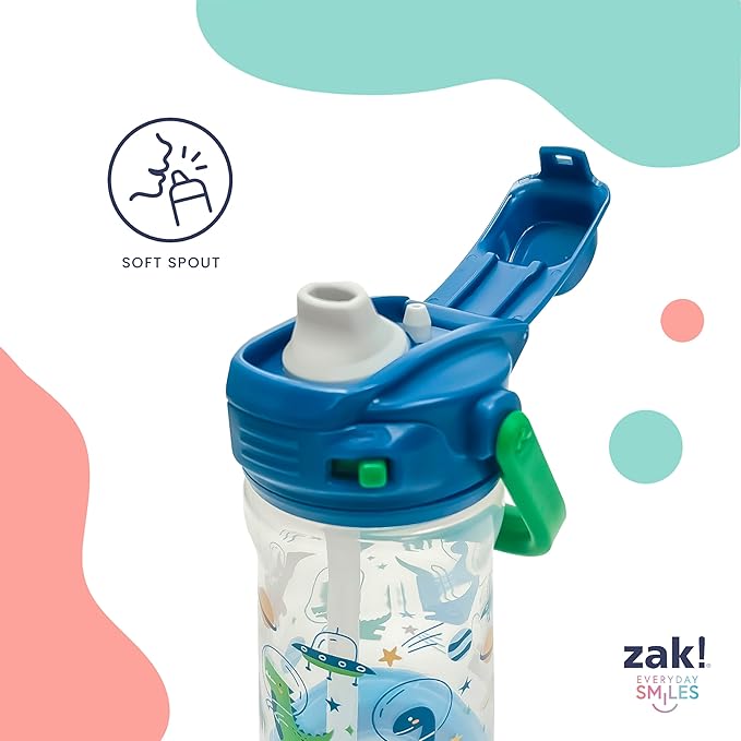 Zak Designs Sesame Street Beacon Kid Water Bottle for Travel or At Home, 12oz Plastic is Durable and Leak-Proof with Liquid Lock Spout, Cover, Carry Handle, Protective Base (Elmo & Friends)