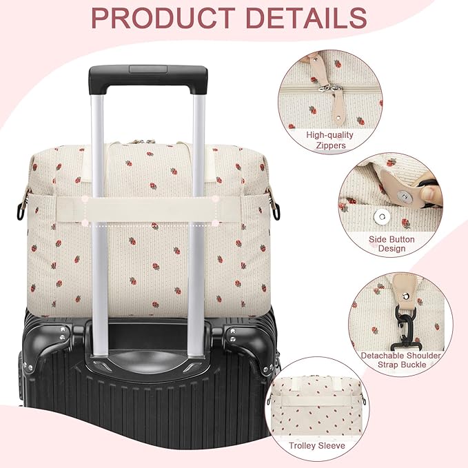 Diaper Bag Tote - Diaper Baby Bags with Pacifier Case, Shoulder Straps, Stroller Clips, Waterproof Large Mommy Maternity Travel Baby Bag for Mom and Dad, strawberry