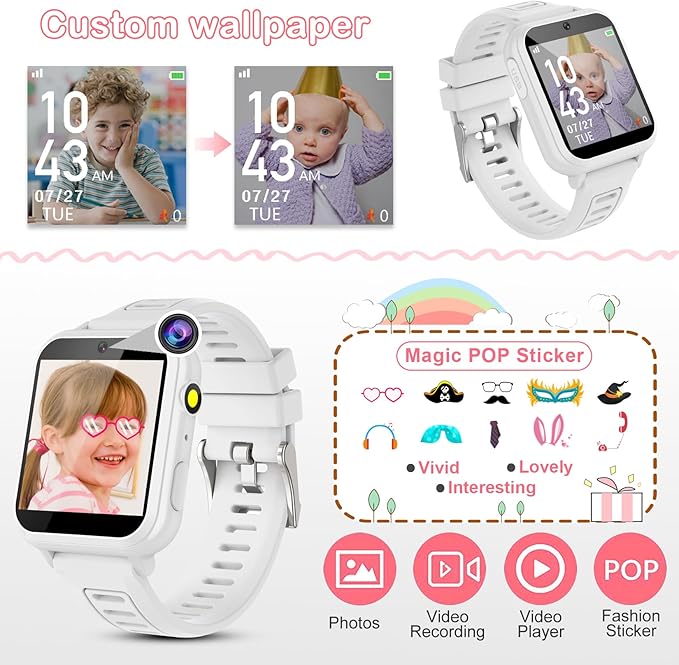Phyulls Kids Smart Watch Gift for Girls Age 4-12, Smart Watch for Kids with 39 Games HD Touch Screen Watches Camera Video Music Pedometer Flashlight Educational Toys Birthday Gifts for Girls