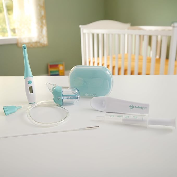 Safety 1st Baby’s 1st SneezyWeezy Kit, BoogEase Nasal Aspirator, 3-in-1 Digital Thermometer, Fuss Free Medspoon, Infant Healthcare Set, Easy-Clean Snot Sucker, Medicine Feeding Spoon