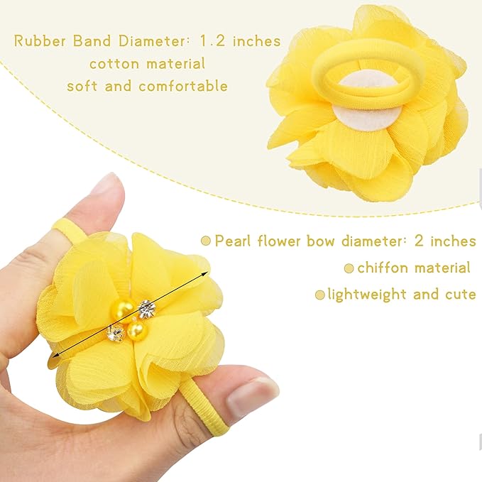 40 Pack Baby Girls Hair Accessories - 2 Inch Handmade Pearl Rhinestone Chiffon Flower Soft Elastics Ponytail Holders for Newborns to Kids