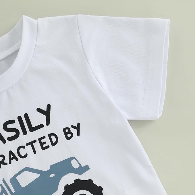 WZTYYDS Toddler Baby Boy Summer Clothes 2T 3T 4T 5T Boys Outfit Letter Truck Short Sleeve T-Shirt Tops + Shorts Set