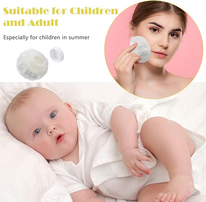 Sibba Storage Body Powder Container, 3.15 Inch Powder Puff with Container, Fluffy Body After-Bath Powder Case, Baby Care Talcum Powder Puff Box with Hand Holder