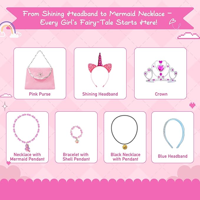 Meland Princess Dress Up - Dress Up Clothes for Girls with Toys,Christmas Birthday Gift for Toddler Girls 3,4,5,6,7,8 Years
