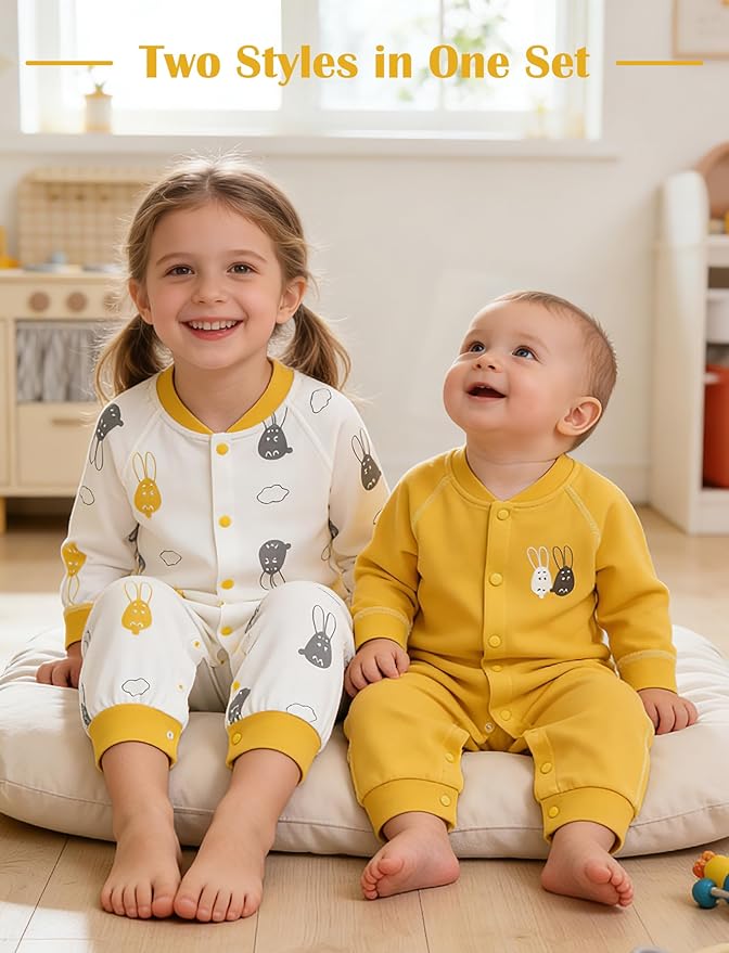 Newborn Baby Boys 2 Pack Cotton Romper Outfits Infant Long Sleeve One-Piece Toddler Button Jumpsuits