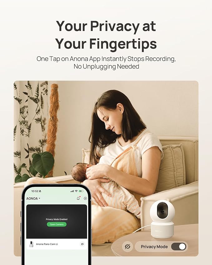 Anona 4K UHD Indoor Camera with 256GB SD Card, Pet/Dog/Baby Security Camera with Phone App, 360° Pan-Tilt, 2.4G/5G Wi-Fi 6, Auto-Tracking, Person/Pet/Baby Crying Detection, Privacy Mode, Two-Way Audio