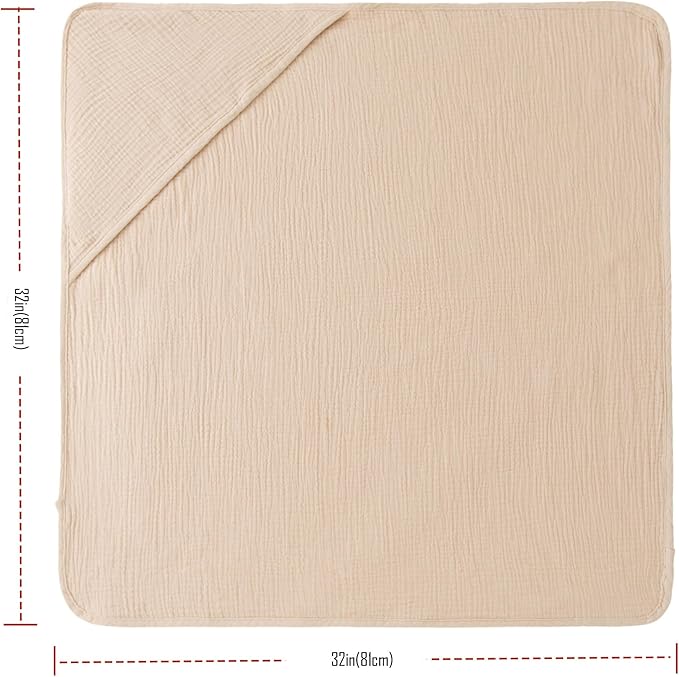 Little Jump Hooded Baby Towels for Newborn - 2 Pack 100% Cotton Muslin Baby Bath Towel, Soft and Absorbent for Boys Girls Infant, Large 32x32 Inches (Teddy Bears & Khaki)