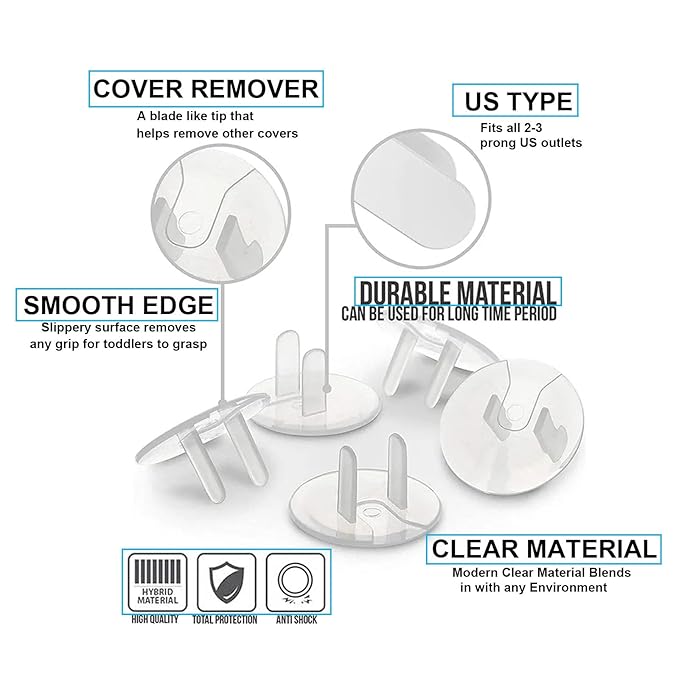 Baby Safety Clear Outlet Covers (24 Pack), Durable Plastic Plug Covers for Power Sockets, Child Proof Electrical Protector Safety Caps