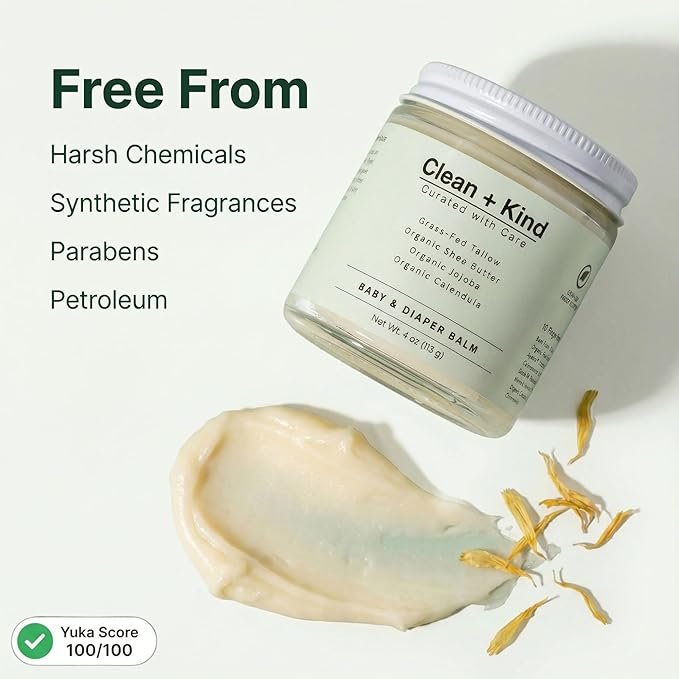 Organic Diaper Balm – 4 oz Baby Diaper Rash Cream – Soothes & Protects Sensitive Skin with Grass-Fed Tallow, Shea Butter, Jojoba & Calendula – Petroleum-Free, Organic Baby Balm