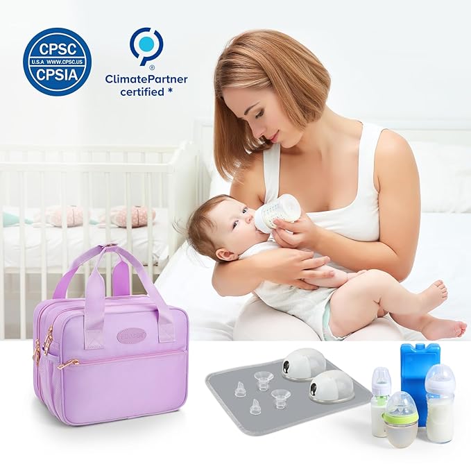 PIIOSER Breastmilk Cooler Bag with Ice Pack, Compatible with Wearable Breast Pumps & Accessories - Portable Breast Pumps Carrying Case for Nursing & Working Moms (Purple-Small)