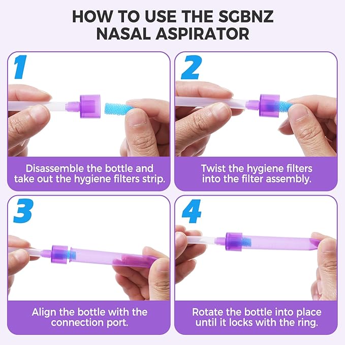 Nasal Aspirator for Baby with 20 Hygiene Filters Nose Sucker, Reusable Infant Nose Cleaner, Easy to Use and Clean, Custom-Sized for Newborns-Portable for Both Travel and Home Use-Purple