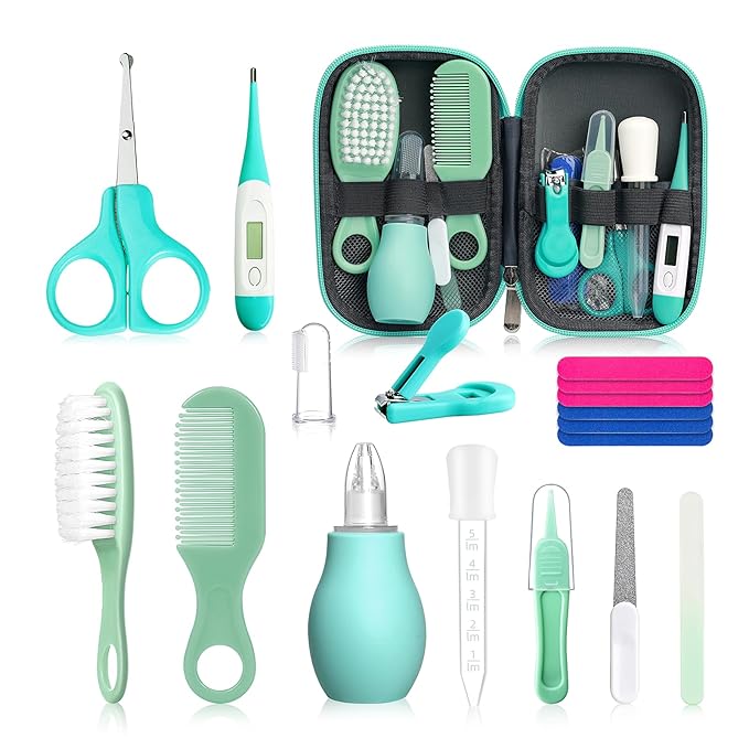 Baby Grooming Kit for Boys Girls Safety Newborn Nursery Essentials Grooming Set Green 18 in 1