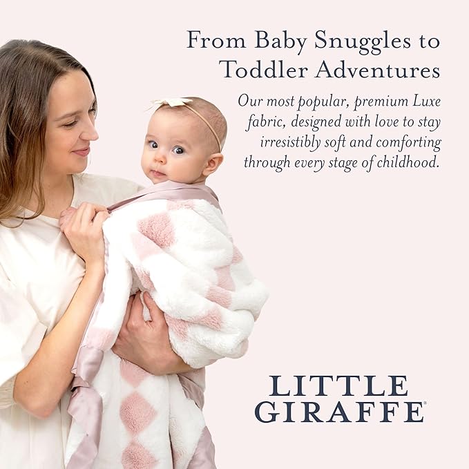 Little Giraffe Luxe Baby Blanket – 29x35” Satin Trim, Stairway Dusty Pink | Ultra-Soft, Hypoallergenic Stroller & Nursery Blanket | Perfect for Newborns & Toddlers