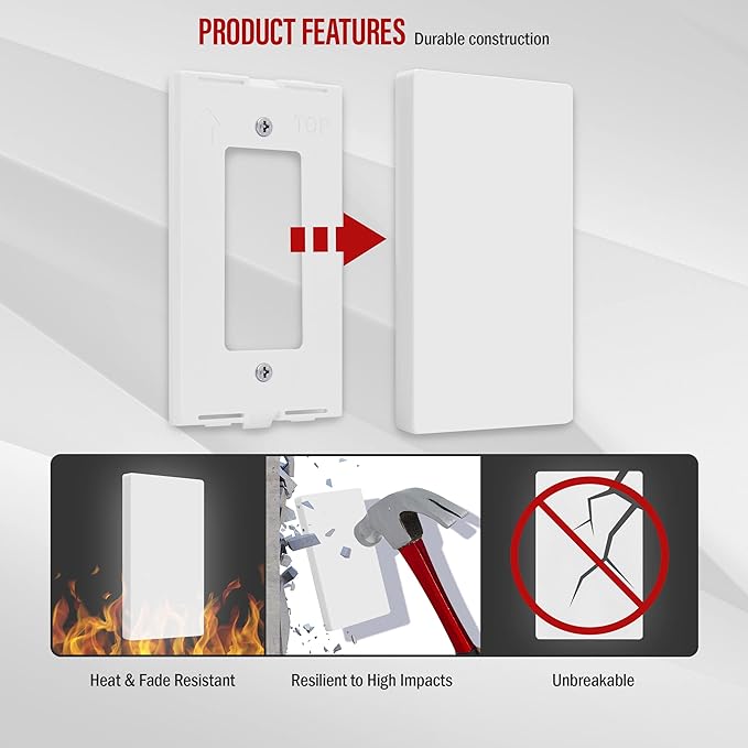 ENERLITES Screwless Blank Wall Plate, Child Safe Blank Device Outlet Cover, Standard Size, 1-Gang 4.68" x 2.93", Polycarbonate Thermoplastic, UL Listed, SI8801-W, Glossy, White