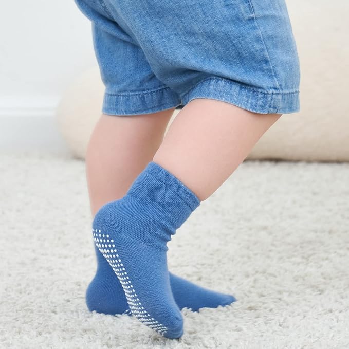 ZAPLES Baby Non Slip Grip Crew Socks with Anti Skid Soles for Infants Toddlers Kids Boys Girls