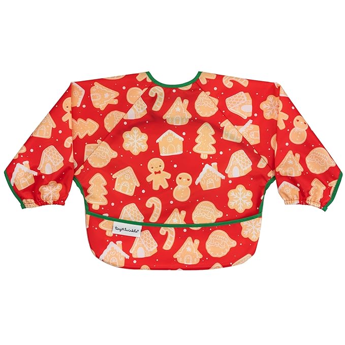Tiny Twinkle Long Sleeve Bib for Babies & Toddlers | Waterproof Smock Bib for Eating | Machine Washable & Mess-Proof Feeding Essentials | Newborn Shower Gift (Gingerbread, 6–24M)