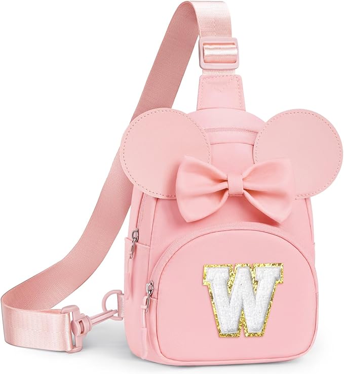 YOOLIFE Birthday Gifts for 2 3 4 5 6 7 8 Year Old Girls Grandkids, Initial Sling Bag for Girls Kids, Fanny Pack Personalized Crossbody Bag, Monogram Purse for Little Girl, Pink (W)