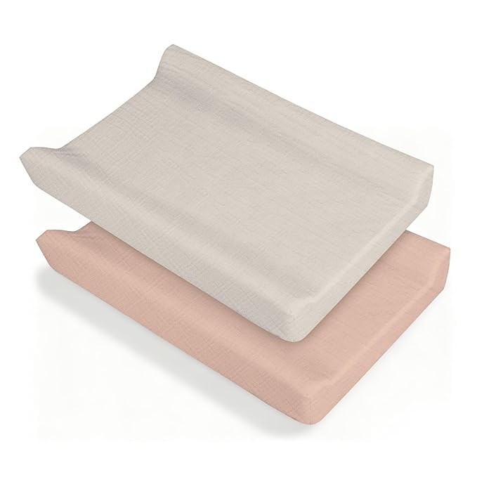 Changing Pad Cover, 2 Pcs Super Soft and Breathable Cotton Diaper Pad Cover for Girls and Boys Changing Table Cover (Beige, Pink)