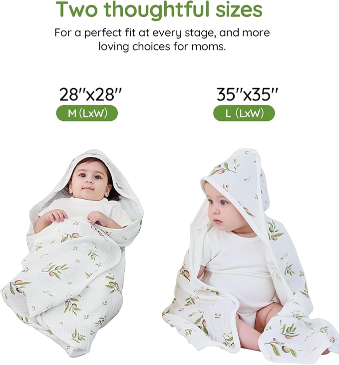SUOSDEY Muslin Hooded Baby Towels for Newborn Infant Toddler, 70% Viscose from Bamboo 30% Cotton,Soft Baby Bath Towel with Hood Highly Absorbent and Newborn Essential,28 X 28 Inch