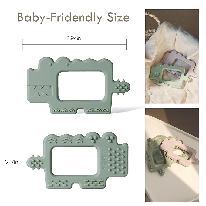 Moonkie Teething Toy, Safe & Easy to Hold BPA Free Silicone Baby Soothing Teethers, Prevent Finger Sucking Teether Toys Best for Babies 0-6 6-12 Months (Crocodile Sage)