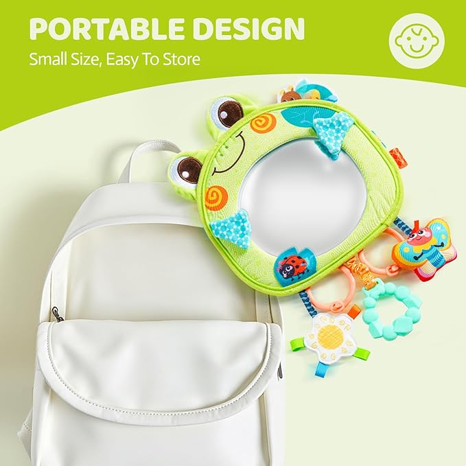 Jollybaby Car Seat Crib Stroller Play Gym Hanging Toy for Baby 0-3-6-12 Months, Tummy Time Mirror Toys Gifts for Newborn Infants, Carseat Travel Toy for Road Trip - Frog